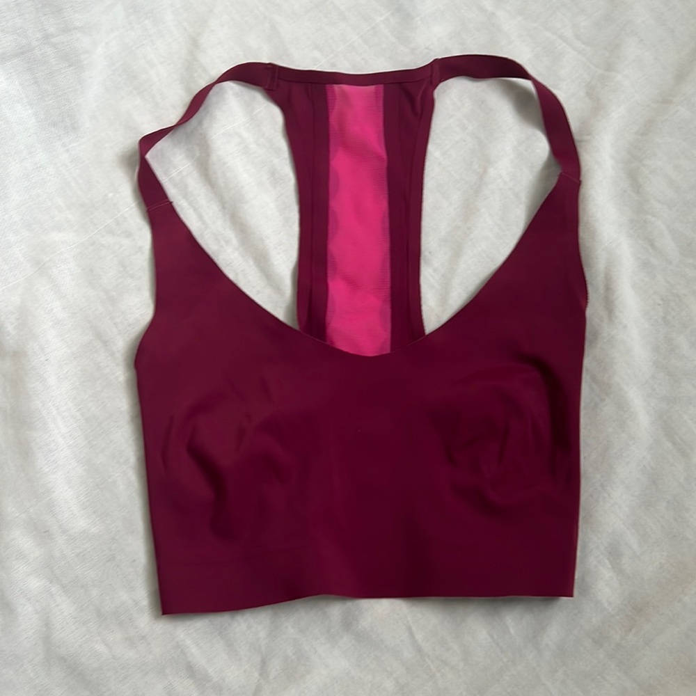 Maroon and Hot Pink Padless Seamless Bralette Sports Bra Workout Loungewear